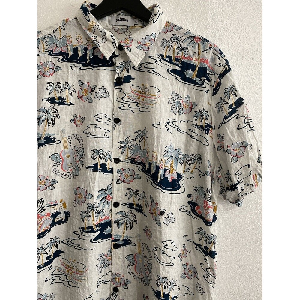 Vatpave Men’s Hawaiian Button Up Graphic Print Shirt XL Tropical Lightweight K10
